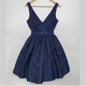 Jack Wills Fit and Flare Jacquard Navy Star Cocktail Dress Size 2